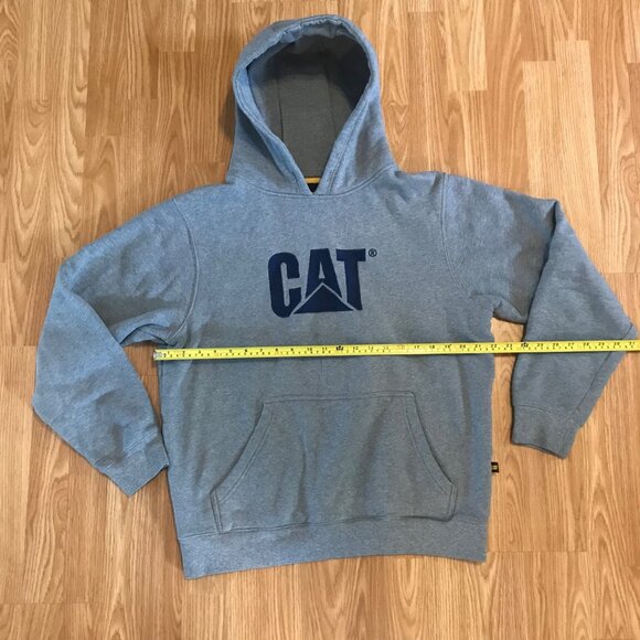CAT Caterpillar Mens Lg Grey Hooded Sweatshirt Heavy - Picture 4 of 5